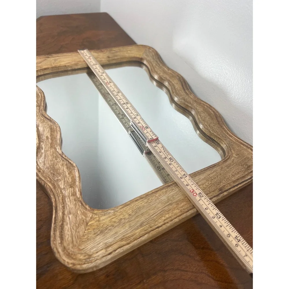 Wavy Wood Mirror Mango Wood Scalloped Brown Tabletop 12x10 Boho Cottage Decor